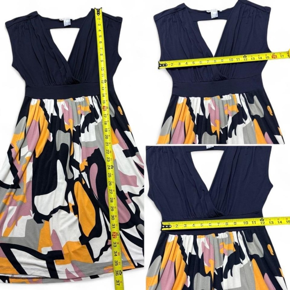 Venus Lascana Dress Navy Wrap Ruched Pleated Abstract Artsy resortwear Size S - Picture 5 of 7